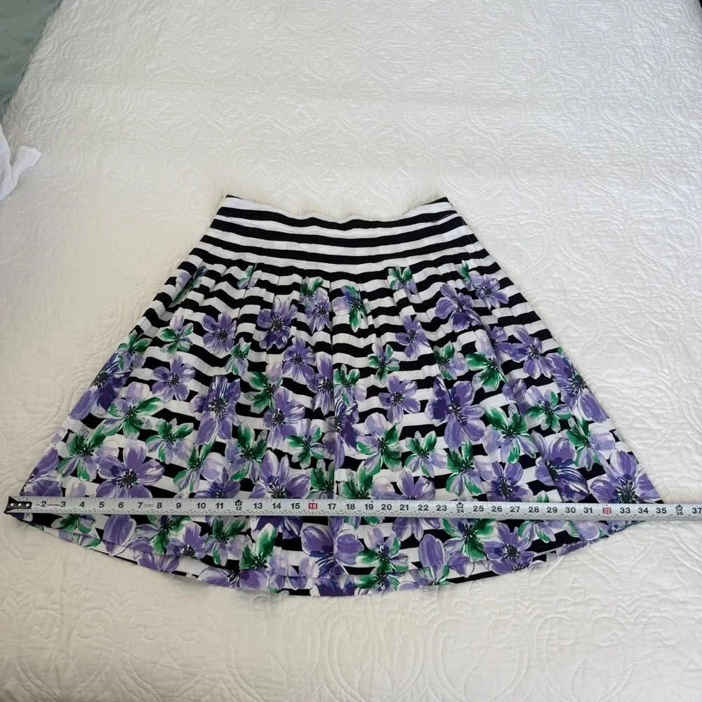 Talbots Petites Floral‎ Striped Pleated A-Line Skirt Navy White Purple 14P EUC